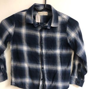 Blue plaid button up shirt